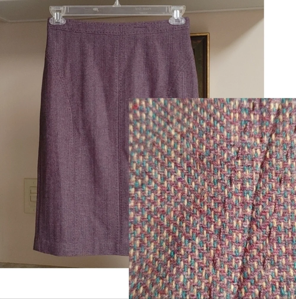 NWOT Coldwater Creek Violet Wool Mix Top-Stitched Tweed Skirt Size 4